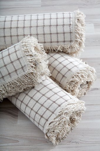 Miss Linda Home Collection Pamuklu Saçaklı Süngersiz Çizgili Kahverengi Dörtlü Koltuk Örtüsü 180x220 cm