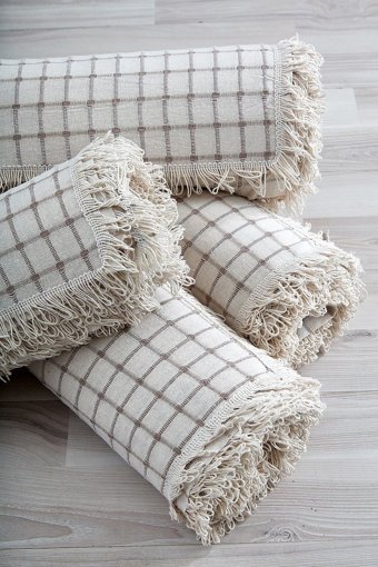 Miss Linda Home Collection Pamuklu Saçaklı Süngersiz Çizgili Kahverengi Dörtlü Koltuk Örtüsü 180x220 cm