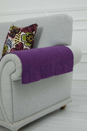 Aisha's Design KC-3 Polyester Örgü Pileli Süngersiz Düz Mor İkili Koltuk Örtüsü 65x62 cm
