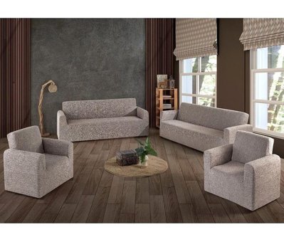 Güzel Aral GAJ-3311 Pamuklu - Polyester Jakarlı Süngersiz Kırçıllı Giydirmeli Lastikli Gri 3-3-1-1 Koltuk Örtüsü 180x230 cm
