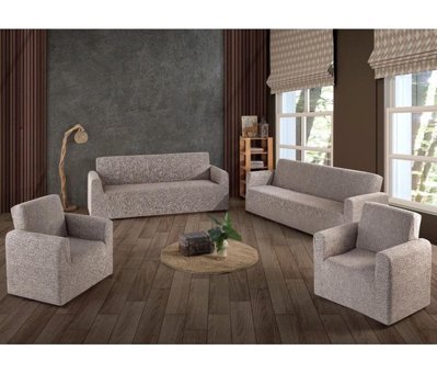 Güzel Aral GAJ-3311 Pamuklu - Polyester Jakarlı Süngersiz Kırçıllı Giydirmeli Lastikli Gri 3-3-1-1 Koltuk Örtüsü 180x230 cm