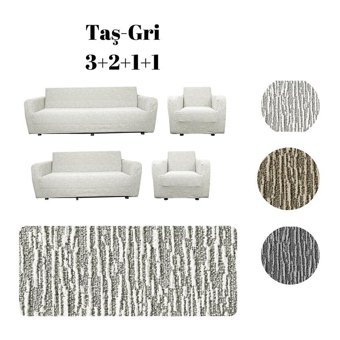Etles Home Pamuklu - Polyester Likralı Jakarlı Süngersiz Armürlü Giydirmeli Gri Yedili Koltuk Örtüsü 180x230 cm