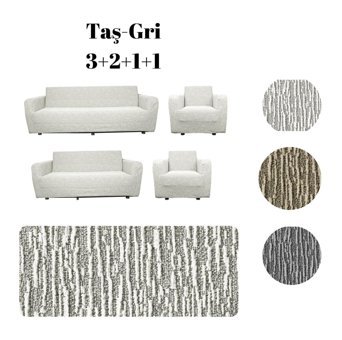 Etles Home Pamuklu - Polyester Likralı Jakarlı Süngersiz Armürlü Giydirmeli Gri Yedili Koltuk Örtüsü 180x230 cm