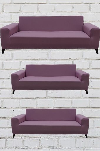 Şahane Ev Mikro Polyester Likralı Jakarlı Süngersiz Düz Giydirmeli Lastikli Pembe Üçlü Koltuk Örtüsü 55x13 cm