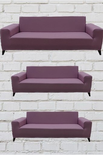 Şahane Ev Mikro Polyester Likralı Jakarlı Süngersiz Düz Giydirmeli Lastikli Pembe Üçlü Koltuk Örtüsü 55x13 cm