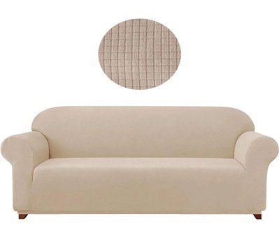 Güzelevim Polyester Likralı Süngersiz Kapitone Giydirmeli Bej Üçlü Koltuk Örtüsü 180x230 cm