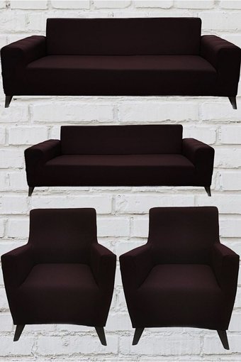 Şahane Ev Mikro Polyester Likralı Jakarlı Süngersiz Düz Giydirmeli Lastikli Bordo Üçlü Koltuk Örtüsü 28x32 cm