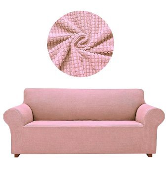 Elgeyar Polyester Likralı Jakarlı Süngersiz Armürlü Giydirmeli Pembe Üçlü Koltuk Örtüsü 180x230 cm
