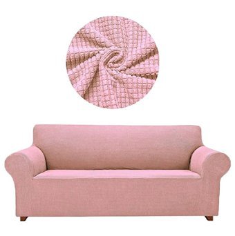 Elgeyar Polyester Likralı Jakarlı Süngersiz Armürlü Giydirmeli Pembe Üçlü Koltuk Örtüsü 180x230 cm