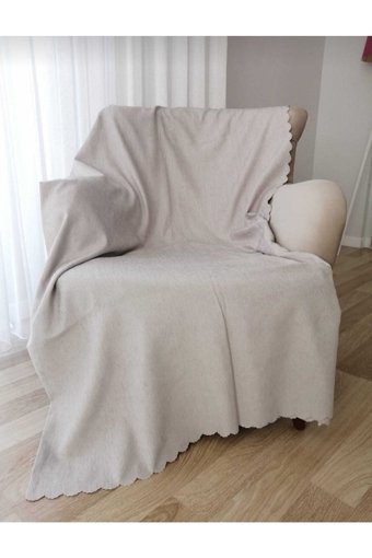 Poyraz Garanti Pamuklu Nubuk Jakarlı Süngersiz Çizgili Gri Tekli Koltuk Örtüsü 180x220 cm