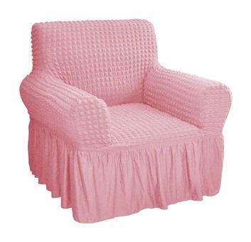 Nurlan Pamuklu - Polyester Bürümcük Fırfırlı Süngersiz Kareli Giydirmeli Pembe Tekli Koltuk Örtüsü 80x120 cm