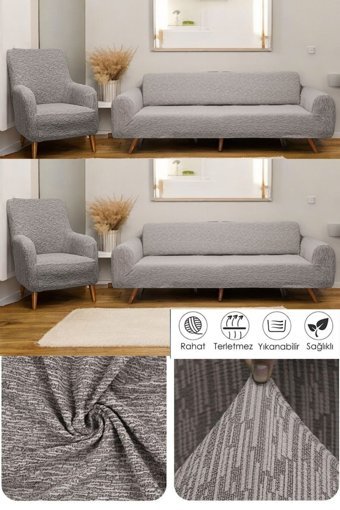 Btf Home Pamuklu - Polyester Likralı Jakarlı Süngersiz Armürlü Giydirmeli Lastikli Kahverengi Sekizli Koltuk Örtüsü 180x230 cm