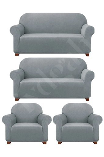 Iydgah Polyester Likralı Süngersiz Düz Giydirmeli Krem 3-3-1-1 Koltuk Örtüsü 110x120 cm