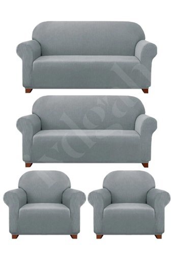 Iydgah Polyester Likralı Süngersiz Düz Giydirmeli Krem 3-3-1-1 Koltuk Örtüsü 110x120 cm