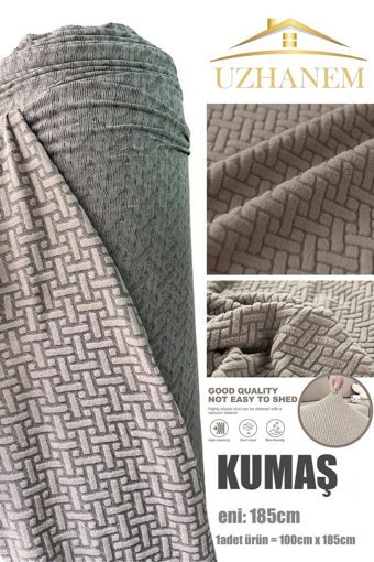 Uzhanem Pamuklu - Polyester Bürümcük-Likralı Jakarlı Süngerli Geometrik Desenli Giydirmeli Kahverengi Tekli Koltuk Örtüsü 100x180 cm