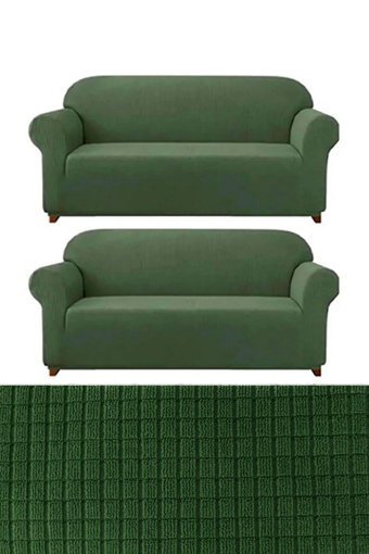 E Bahar Polyester Likralı Jakarlı Süngersiz Armürlü Giydirmeli Yeşil Altılı Koltuk Örtüsü 180x230 cm