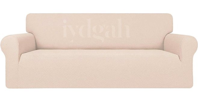 Iydgah Pamuklu - Polyester Süngersiz Düz Giydirmeli Krem Üçlü Koltuk Örtüsü 180x230 cm