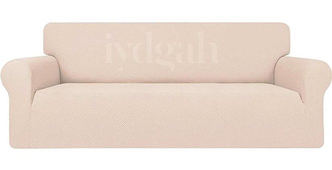 Iydgah Pamuklu - Polyester Süngersiz Düz Giydirmeli Krem Üçlü Koltuk Örtüsü 180x230 cm