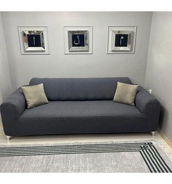 Seltenet Pamuklu Likralı Jakarlı Süngersiz Düz Giydirmeli Su Geçirmez Gri Üçlü Koltuk Örtüsü 230x180 cm