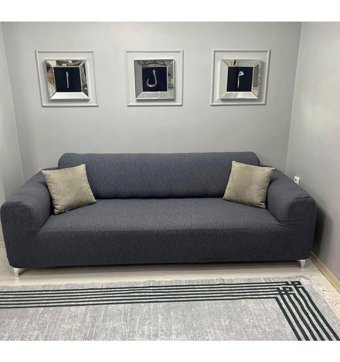 Seltenet Pamuklu Likralı Jakarlı Süngersiz Düz Giydirmeli Su Geçirmez Gri Üçlü Koltuk Örtüsü 230x180 cm