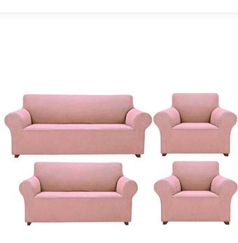 Akbu Polyester Likralı Süngersiz Pitikare Desenli Giydirmeli Lastikli Pembe Dörtlü Koltuk Örtüsü 180x230 cm