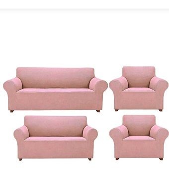 Akbu Polyester Likralı Süngersiz Pitikare Desenli Giydirmeli Lastikli Pembe Dörtlü Koltuk Örtüsü 180x230 cm