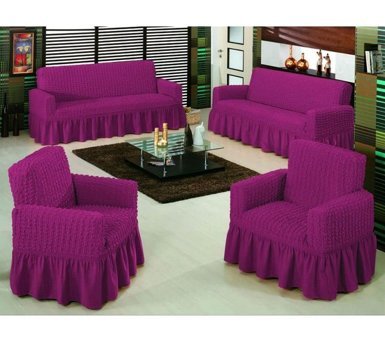 Elgeyar Pamuklu - Polyester Bürümcük Jakarlı Süngersiz Armürlü Giydirmeli Mor Sekizli Koltuk Örtüsü 183x230 cm