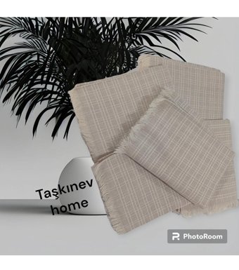 Taşkın Home Pamuklu Polar Saçaklı Süngersiz Petek Desenli Kahverengi Tekli Koltuk Örtüsü 180x300 cm