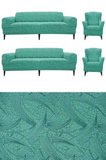 Tuchmall Polyester Likralı Jakarlı Süngerli Kamuflaj Desenli Giydirmeli Yeşil Dörtlü Koltuk Örtüsü 180x230 cm