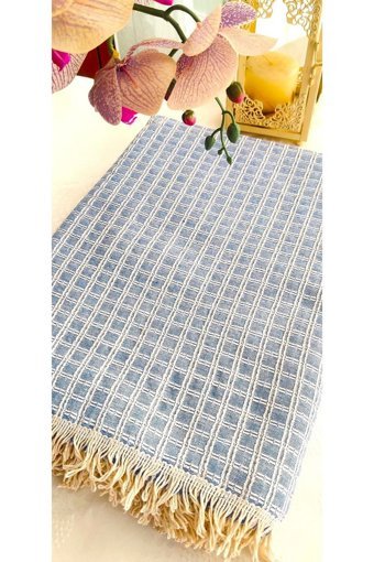 A.Z.H. Windores Pamuklu - Polyester Süngersiz Armürlü Mavi Tekli Koltuk Örtüsü 170x230 cm