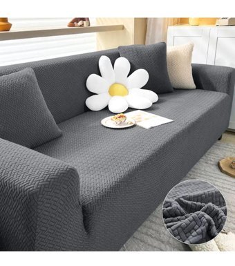 Uyumev Pamuklu - Polyester Bürümcük-Likralı Süngerli Geometrik Desenli Giydirmeli Gri Tekli Koltuk Örtüsü 180x230 cm
