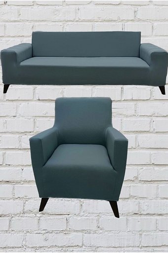 Şahane Ev Mikro Polyester Likralı Jakarlı Süngersiz Düz Giydirmeli Lastikli Yeşil Üçlü Koltuk Örtüsü 85x55 cm