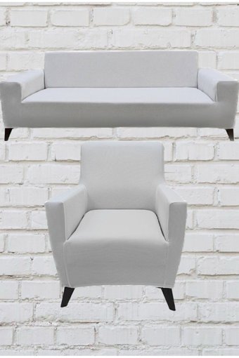 Şahane Ev Mikro Polyester Likralı Jakarlı Süngersiz Düz Giydirmeli Lastikli Bej Üçlü Koltuk Örtüsü 85x55 cm