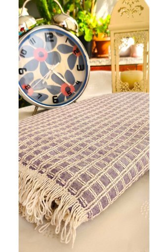 A.Z.H. Pamuklu - Polyester Süngersiz Armürlü Mor Tekli Koltuk Örtüsü 170x230 cm