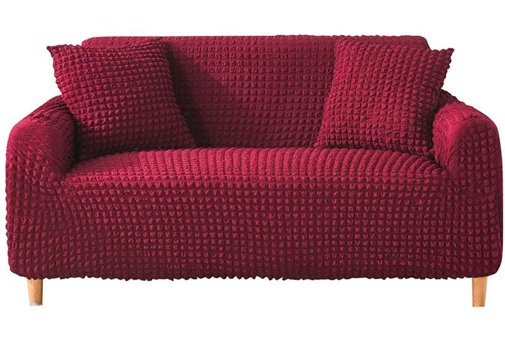 Elgeyar Polyester Bürümcük Jakarlı Süngersiz Armürlü Giydirmeli Bordo İkili Koltuk Örtüsü 180x230 cm