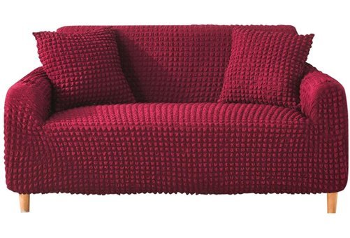 Elgeyar Polyester Bürümcük Jakarlı Süngersiz Armürlü Giydirmeli Bordo İkili Koltuk Örtüsü 180x230 cm
