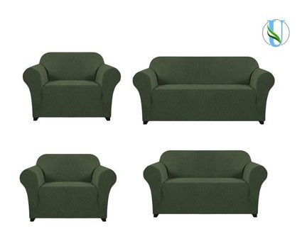 Uy Style Tekstil Polyester Likralı Süngerli Armürlü Giydirmeli Yeşil Dörtlü Koltuk Örtüsü 180x230 cm