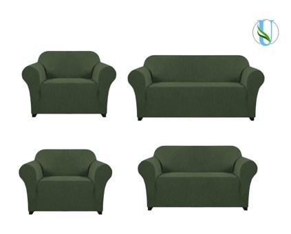 Uy Style Tekstil Polyester Likralı Süngerli Armürlü Giydirmeli Yeşil Dörtlü Koltuk Örtüsü 180x230 cm