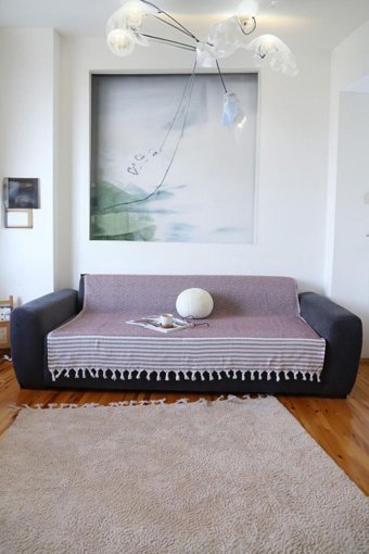 Taşkın Home Pamuklu Polar Saçaklı Süngersiz Geometrik Desenli Bordo Tekli Koltuk Örtüsü 180x230 cm