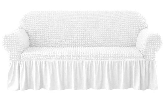 Furkanticaret Polyester Bürümcük-Likralı Süngersiz Kapitone Giydirmeli Beyaz Üçlü Koltuk Örtüsü 180x230 cm