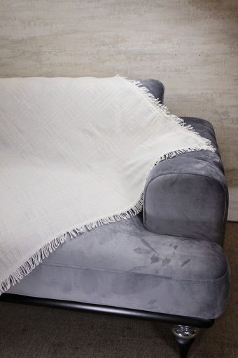Efesan Pamuklu - Polyester Kanvas Saçaklı Süngersiz Armürlü Bej Üçlü Koltuk Örtüsü 180x220 cm