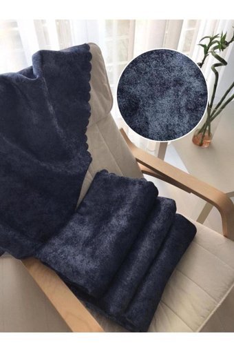 Selay Home Polyester Tay Tüyü Jakarlı Süngerli Çizgili Su Geçirmez Lacivert Üçlü Koltuk Örtüsü 180x220 cm