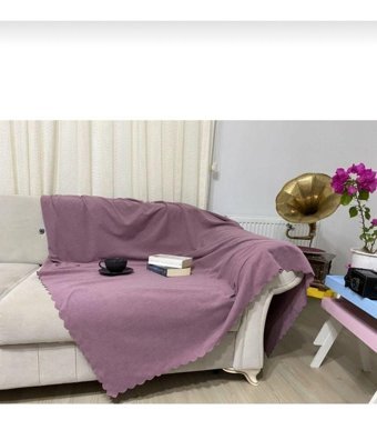 Poyraz Garanti Pamuklu Nubuk Jakarlı Süngersiz Düz Pembe Üçlü Koltuk Örtüsü 180x220 cm