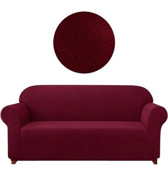 Furkanticaret Pamuklu - Polyester Süngersiz Düz Giydirmeli Bordo Üçlü Koltuk Örtüsü 180x230 cm