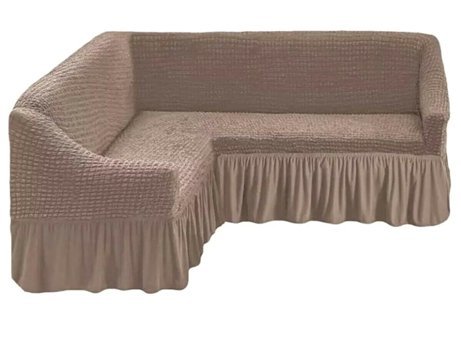 Ak Lale Polyester Bürümcük Fırfırlı Süngersiz Petek Desenli Giydirmeli Lastikli Kahverengi Tekli Koltuk Örtüsü 180x300 cm