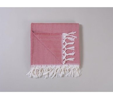 Buldan Pamuklu Kanvas Püsküllü Süngersiz Armürlü Kırmızı Üçlü Koltuk Örtüsü 230x160 cm