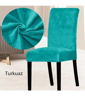 Abeltrade Kadife Süngersiz Düz Giydirmeli Lastikli Turkuaz Altılı Koltuk Örtüsü 70x130 cm