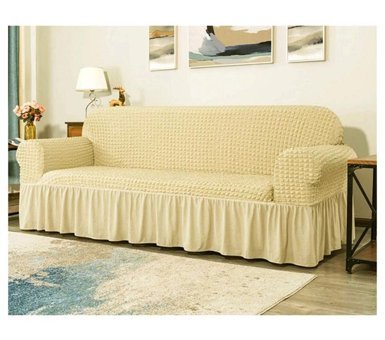 Uygar Home Pamuklu - Polyester Bürümcük-Likralı Drapeli Süngerli Petek Desenli Giydirmeli Bej Tekli Koltuk Örtüsü 180x230 cm