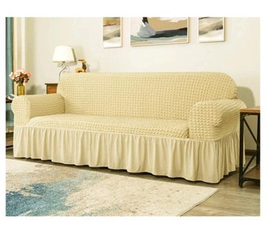 Uygar Home Pamuklu - Polyester Bürümcük-Likralı Drapeli Süngerli Petek Desenli Giydirmeli Bej Tekli Koltuk Örtüsü 180x230 cm