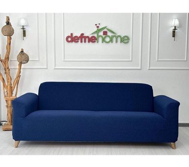 Defne Home Pamuklu - Polyester Likralı Jakarlı Süngersiz Armürlü Giydirmeli Lacivert Sekizli Koltuk Örtüsü 220x180 cm